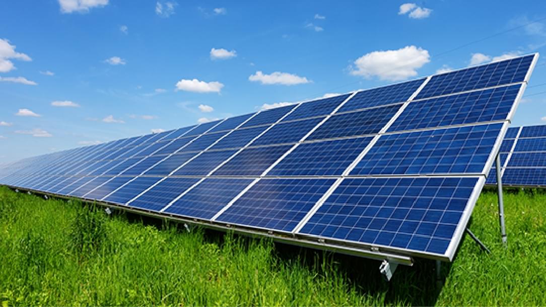 Solar panels in a grassy field