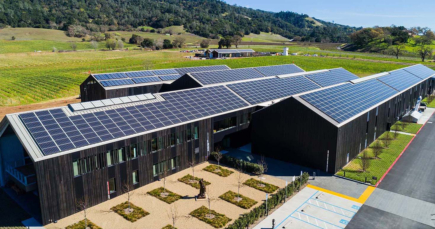 Building with solar panels