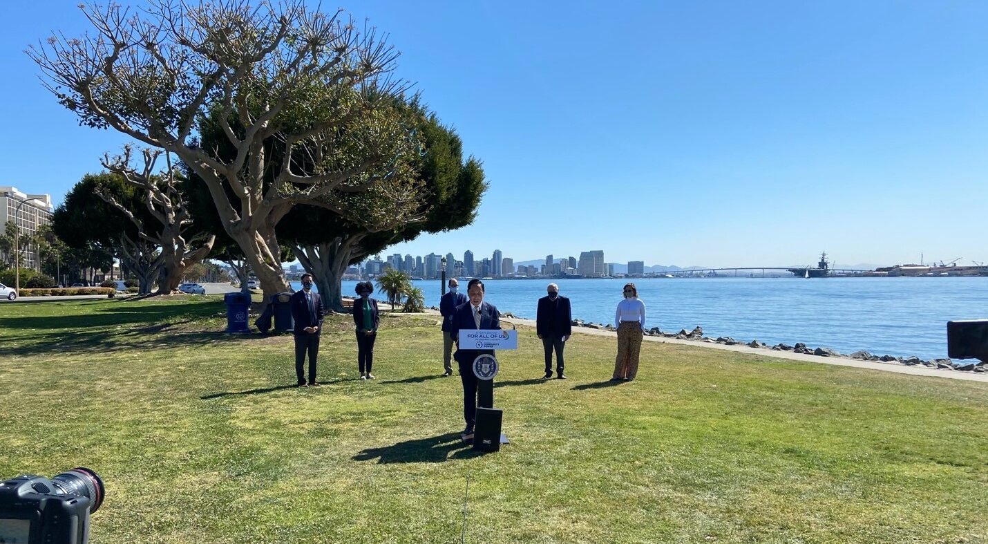 San Diego Mayor Todd Gloria and SDCP executives at SDCP launch press conference