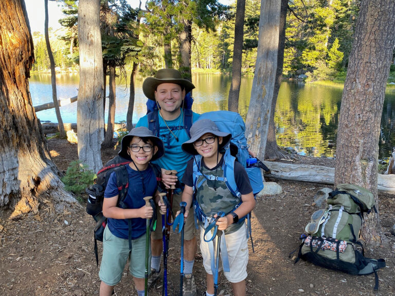 Jeremy Spencer and his two sons on a camping trip